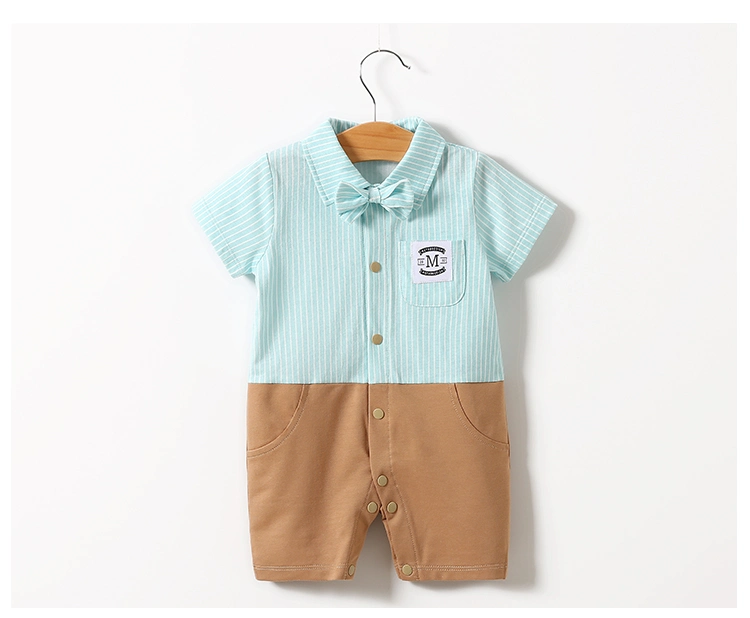 Formal Newborn Baby Boy Mint Green Infant Romper Short Sleeve Baby Striped Clothes