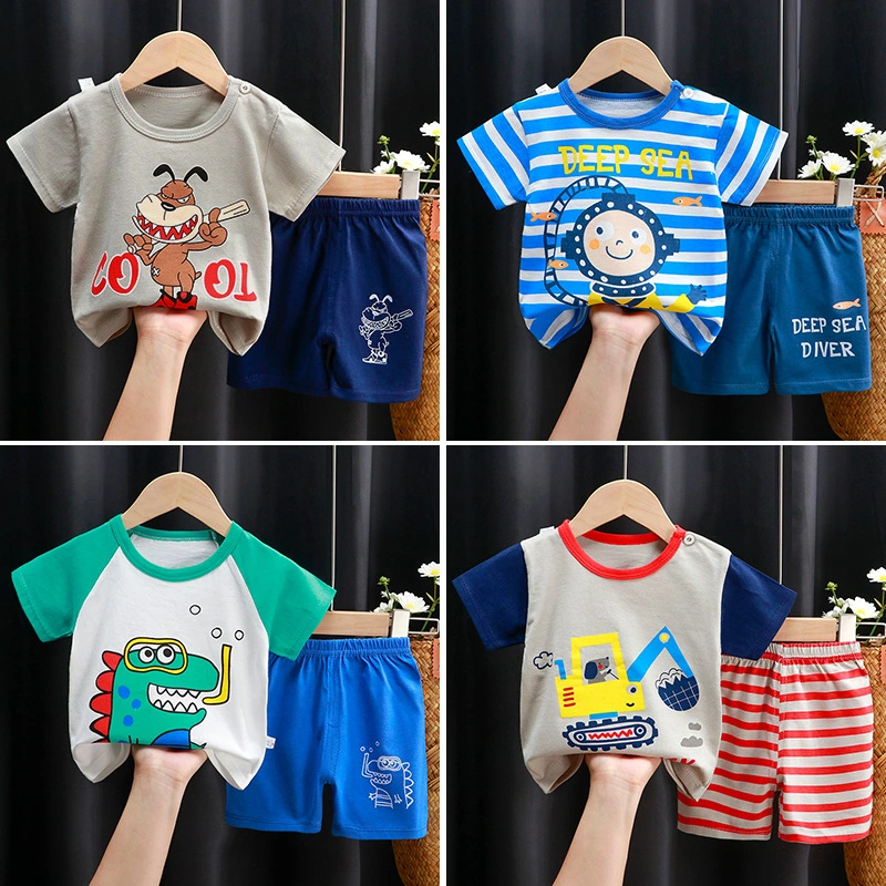 Abckids Summer Children′ S Short-Sleeved Pants Suit Cotton Boys and Girls 0-6 Years Old Clothes Children′ S Clothing Wholesale