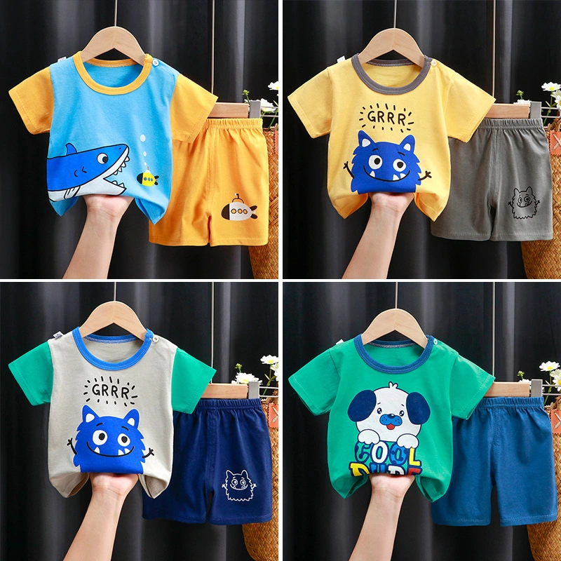 Abckids Summer Children′ S Short-Sleeved Pants Suit Cotton Boys and Girls 0-6 Years Old Clothes Children′ S Clothing Wholesale