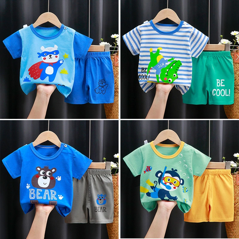 Abckids Summer Children′ S Short-Sleeved Pants Suit Cotton Boys and Girls 0-6 Years Old Clothes Children′ S Clothing Wholesale