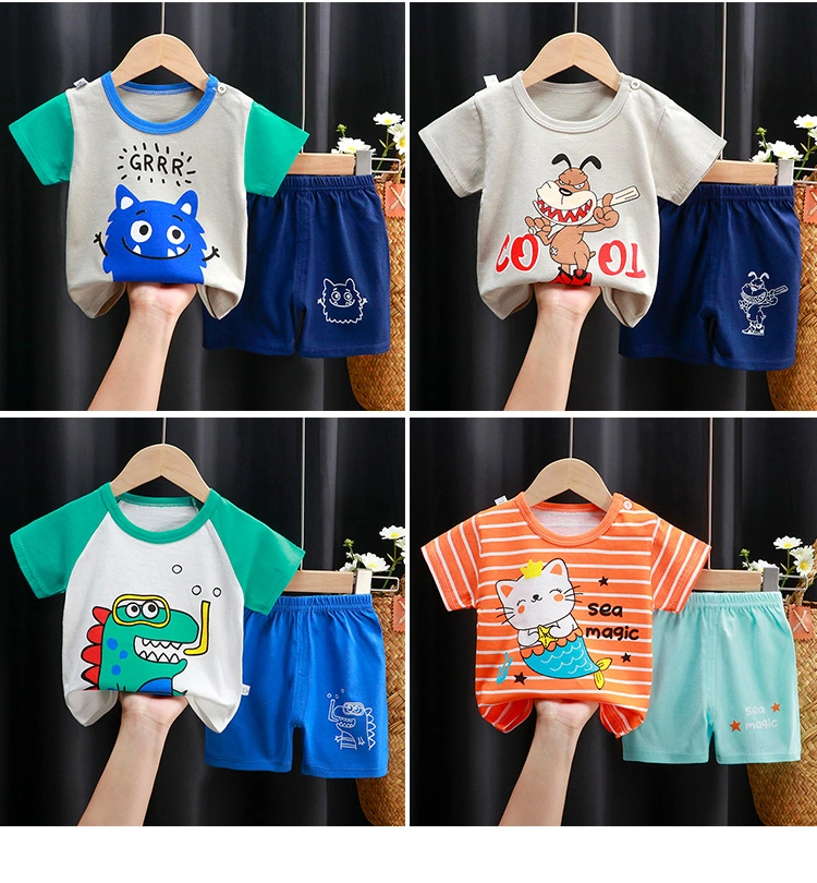 Abckids Summer Children′ S Short-Sleeved Pants Suit Cotton Boys and Girls 0-6 Years Old Clothes Children′ S Clothing Wholesale